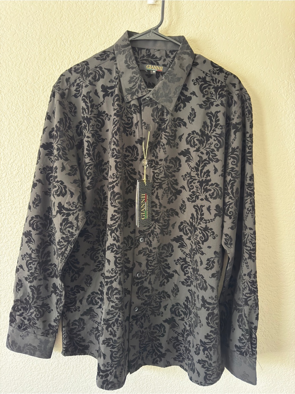 Ganni Black and Charcoal Damask Button-Down Shirt